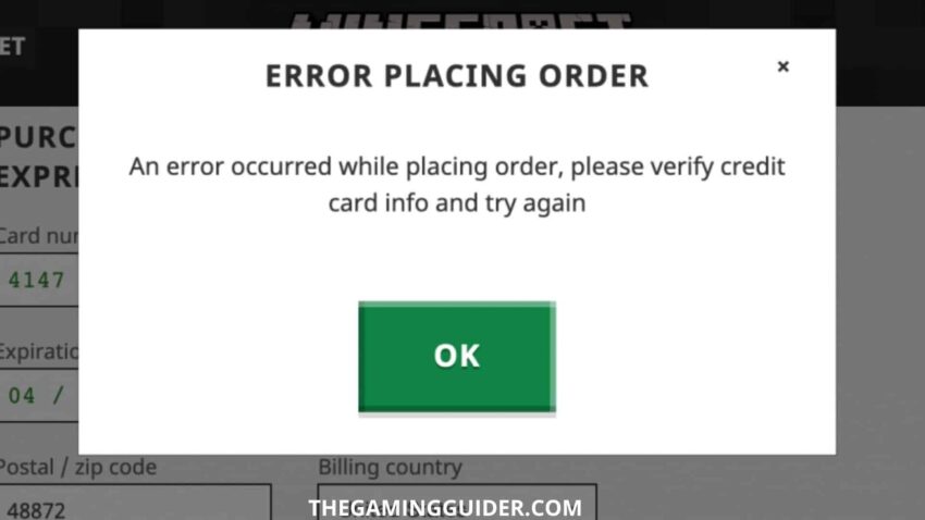 Error Placing Order in Minecraft - the gaming guider